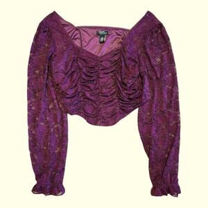 Thorn and Fable Hot Topic Purple lace ruched goth crop top blouse. Size XL